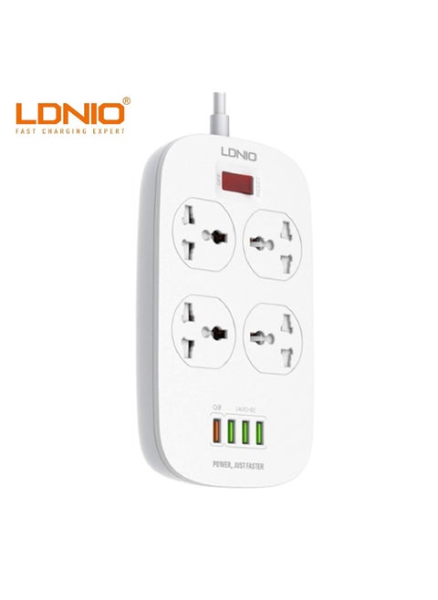 LDNIO SC4407 New Model Defender Series Qualcomm 3.0 Quick Charge 4 Ways Socket 4 USB with one QC 3.0 Port Multifunction Power Surge Protector 2 metres Cord
