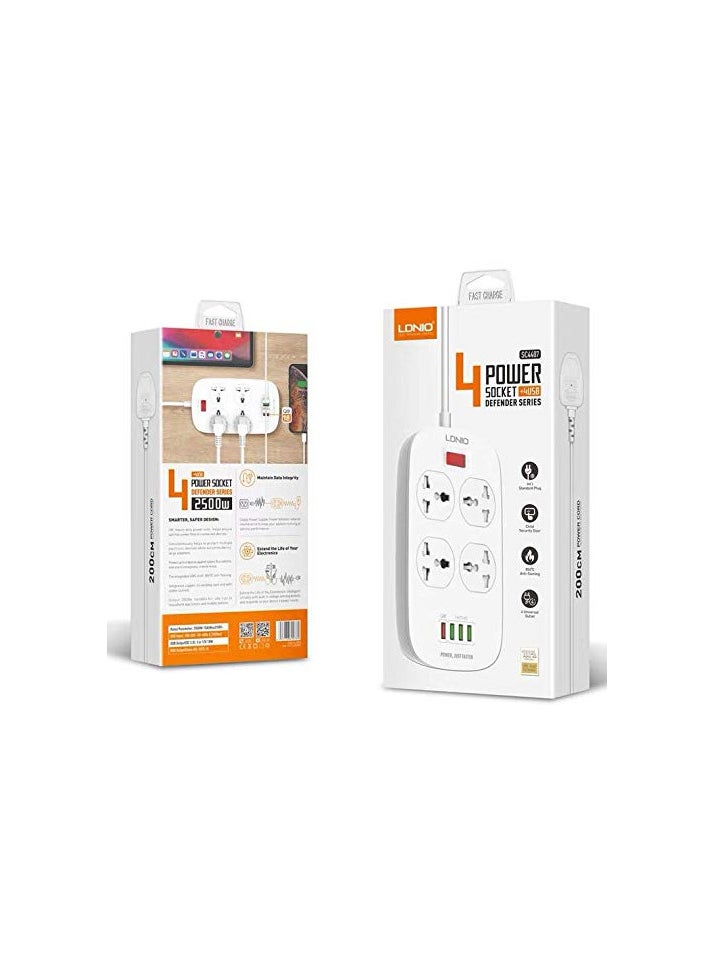 LDNIO - LDNIO SC4407 New Model Defender Series Qualcomm 3.0 Quick Charge 4 Ways Socket 4 USB with one QC 3.0 Port Multifunction Power Surge Protector 2 metres Cord - Image 1