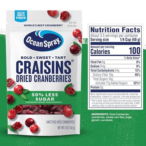 Ocean Spray® Craisins®, 50% Less Sugar Dried Cranberries, Dried Fruit, 5 Oz Pouches, 12 Count - Image 2