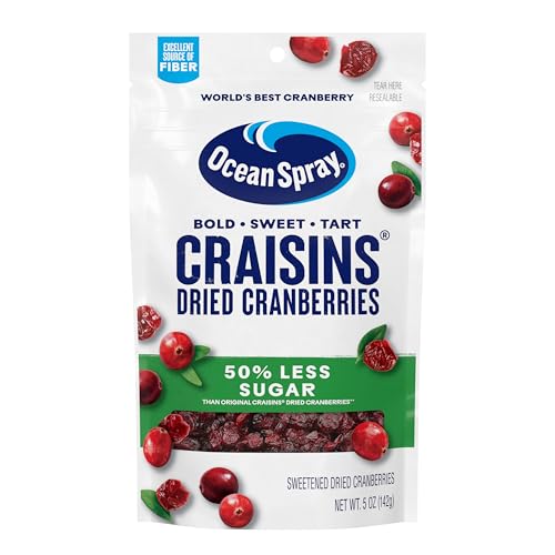 Ocean Spray® Craisins®, 50% Less Sugar Dried Cranberries, Dried Fruit, 5 Oz Pouches, 12 Count - Image 1