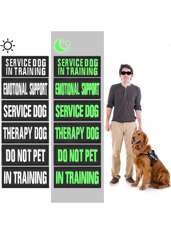 COBEE Luminous Service Dog Patches, 6 Pcs Embroidered Dog Vest Patches Removable Dog Harness Patches with Hook Tactical Dog Vest Patch in Training Emotional Support Do Not Pet Therapy Dog, 3.5x1.5inch - Image 1
