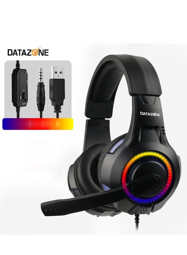 Datazone Gaming Headset with RGB Lighting and Noise-Isolating Microphone-Wired For PS5, PS4, laptops, Xbox and PC - Image 2