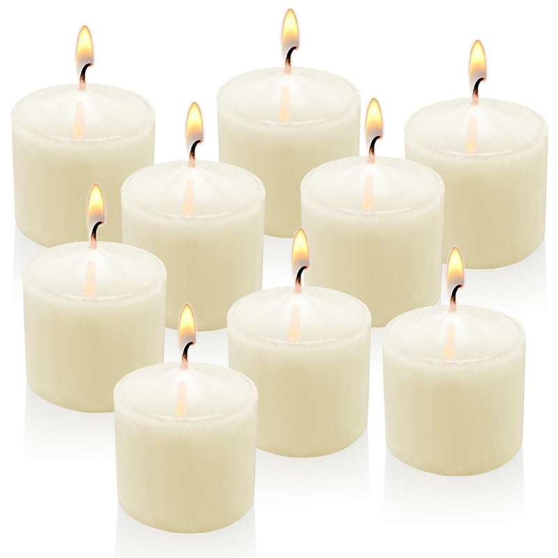 Yusevot 8 Hours Ivory Votive Candles, 9 Packs Unscented Small Wax Candles for Weddings Holiday Party Spa Home, 1.5" D x 1.25" H - Image 1