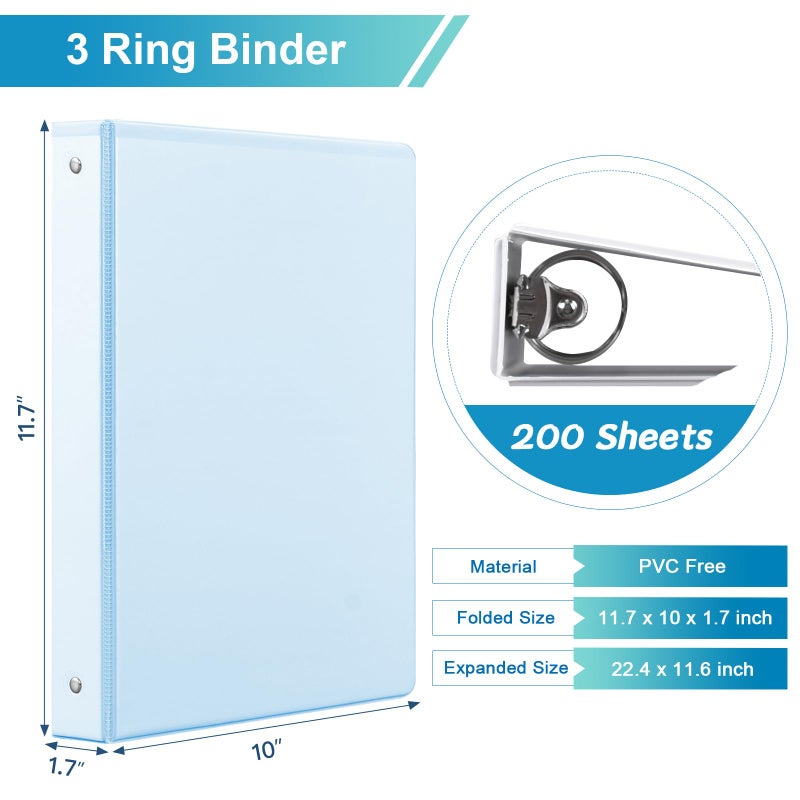 SUIN 1 Inch 3 Ring Binder 4 Pack Pastel Colors, Holds 200 Sheets Letter Size with Pockets for School Office Home - Image 2