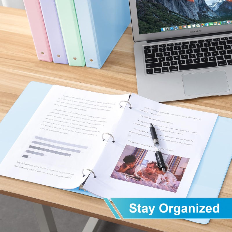 SUIN 1 Inch 3 Ring Binder 4 Pack Pastel Colors, Holds 200 Sheets Letter Size with Pockets for School Office Home - Image 5