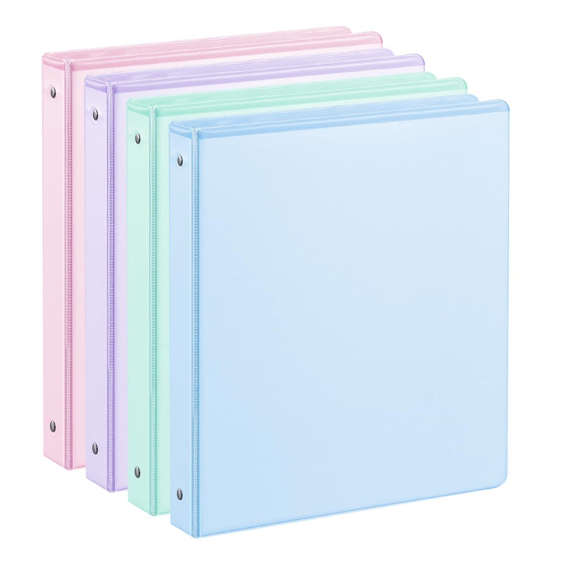 SUIN 1 Inch 3 Ring Binder 4 Pack Pastel Colors, Holds 200 Sheets Letter Size with Pockets for School Office Home - Image 1