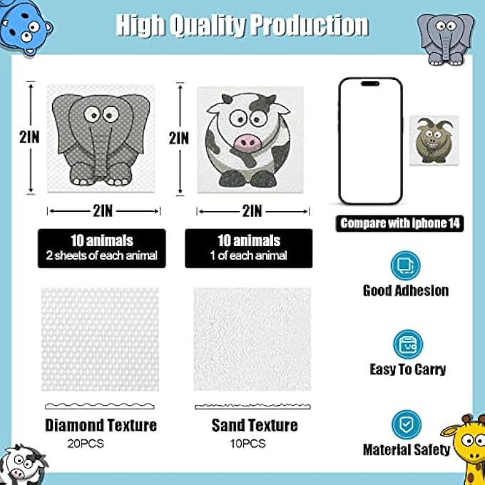 TBTFW 30PCS Calm Sensory Strips Adhesives Stickers, Cute Animal Calming Stickers Gentle Texture, Calm Stress Translucent Textured Tactile Rough Sensory Stickers, Anti Stress Anxiety Sensory Stickers - Image 2
