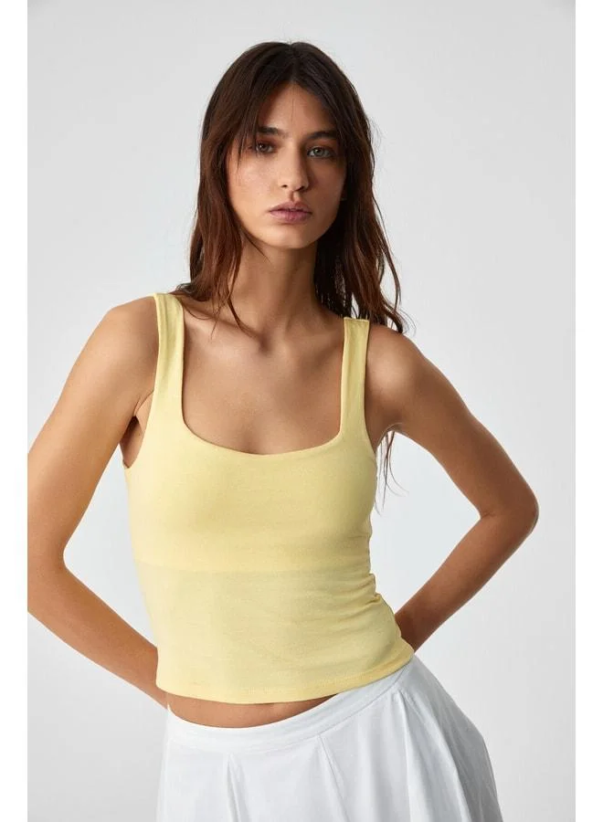 GRIMELANGE Sanukı Women's Slim Short V‑Neck Yellow Blouse.