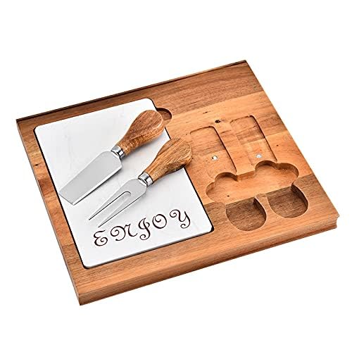 Iktu Mini Small Cheese Board and Knife Set, Charcuterie Platter & Serving Tray for Wine, Crackers, Brie and Meat for Home,Picnic,Restaurant, Cafe Use (Dimension: 25 x 23 x 1.5cm) - Image 4
