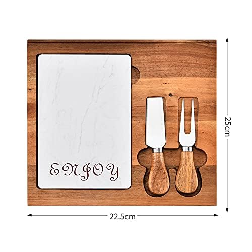 Iktu Mini Small Cheese Board and Knife Set, Charcuterie Platter & Serving Tray for Wine, Crackers, Brie and Meat for Home,Picnic,Restaurant, Cafe Use (Dimension: 25 x 23 x 1.5cm) - Image 2