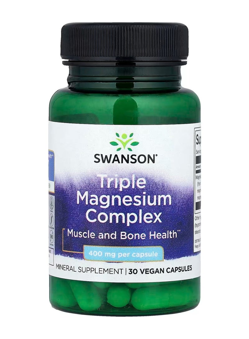 SWANSON Triple Magnesium Complex, 400 mg, 30 Vegan Capsules