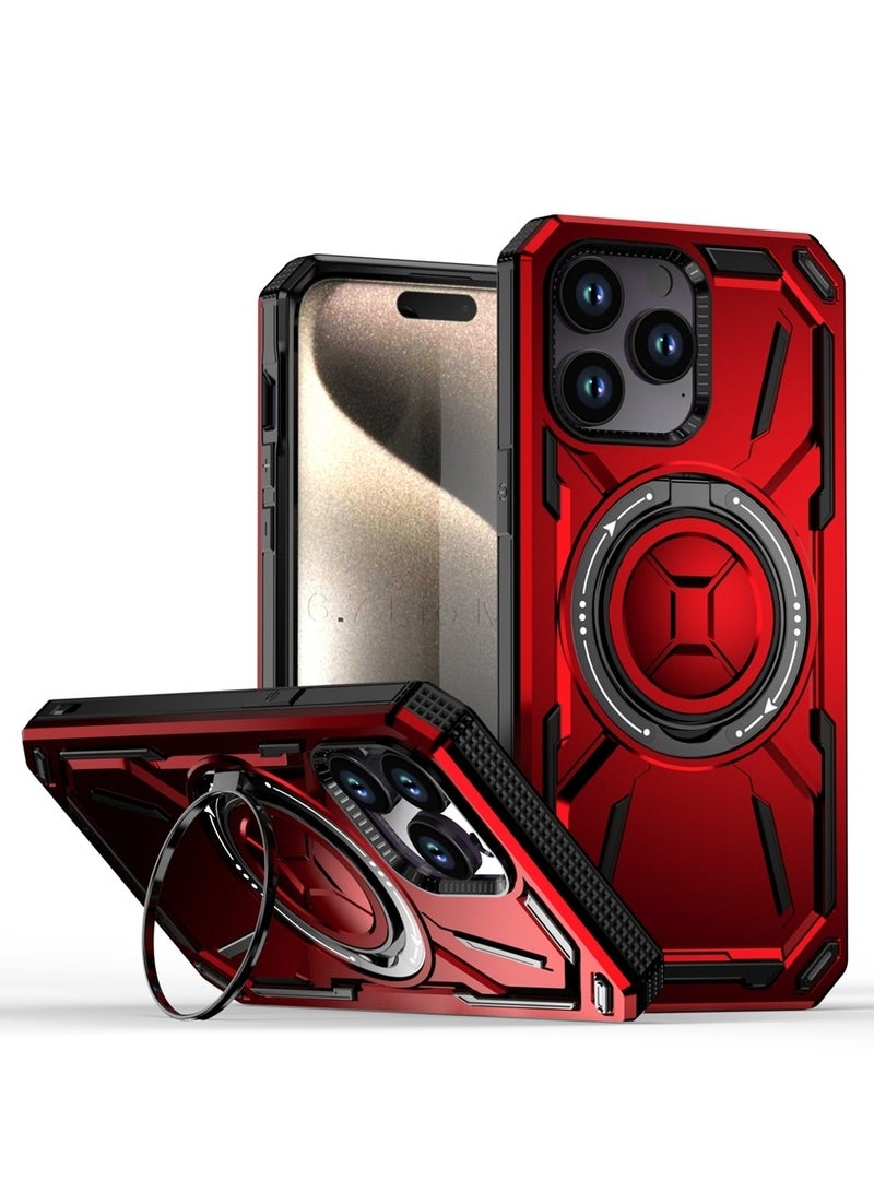 GOLDEN MASK GOLDEN MASK For iPhone 14 Pro Max Armored II Series Mag-Safe Magnetic Holder Phone Case (Red) - Image 1