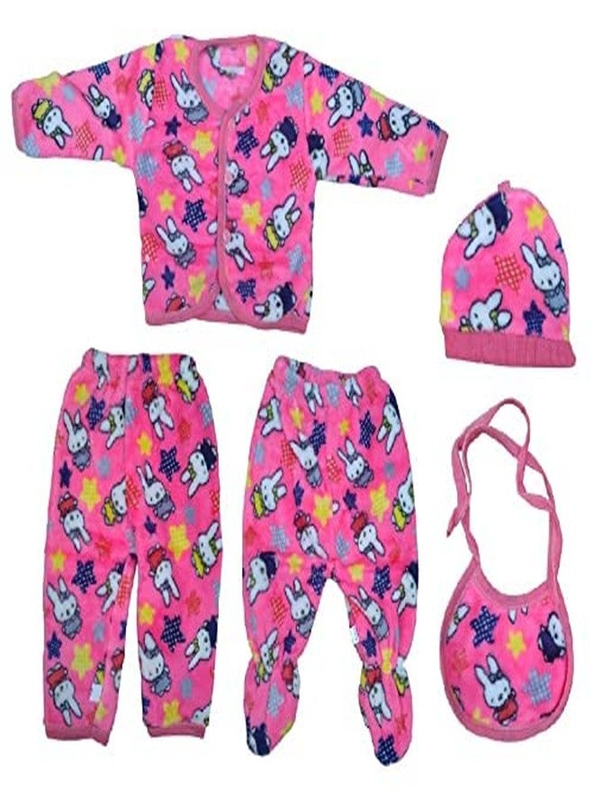 Gilli Shopee Newborn Baby Winter Wear Dress Suit Set 5 Pcs Pack 1-Pyjama 1-Legging 1-Vest 1-Bib 1-Cap 0-3 Months (Multi-4) - Image 1