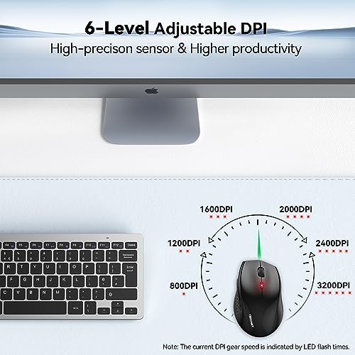 TECKNET ماوس لاسلكي TECKNET، ماوس كمبيوتر USB 2.4G مع 6 مستويات قابلة للتعديل 4800 DPI، نقرة صامتة هادئة، عمر بطارية 30 شهر، مقبض مريح، 6 أزرار محمولة للكمبيوتر الشخصي، Chromebook، Mac - Image 2