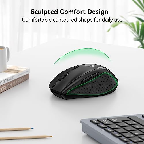 TECKNET ماوس لاسلكي TECKNET، ماوس كمبيوتر USB 2.4G مع 6 مستويات قابلة للتعديل 4800 DPI، نقرة صامتة هادئة، عمر بطارية 30 شهر، مقبض مريح، 6 أزرار محمولة للكمبيوتر الشخصي، Chromebook، Mac - Image 3