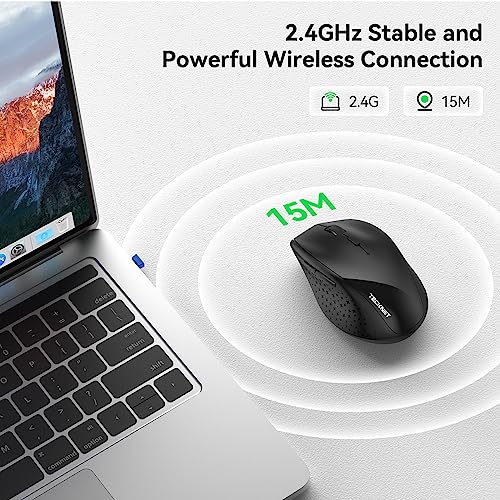 TECKNET ماوس لاسلكي TECKNET، ماوس كمبيوتر USB 2.4G مع 6 مستويات قابلة للتعديل 4800 DPI، نقرة صامتة هادئة، عمر بطارية 30 شهر، مقبض مريح، 6 أزرار محمولة للكمبيوتر الشخصي، Chromebook، Mac - Image 4
