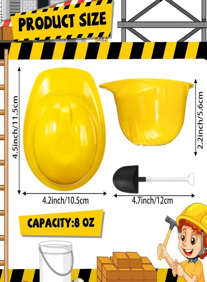 Uiifan مجموعة أوعية آيس كريم وملاعق على شكل قبعات بناء من Uiifan، أكواب بلاستيكية للوجبات الخفيفة والزبادي المجمد مع ملاعق، هدايا للأطفال لحفلات ذات طابع بناء (أصفر) - Image 2