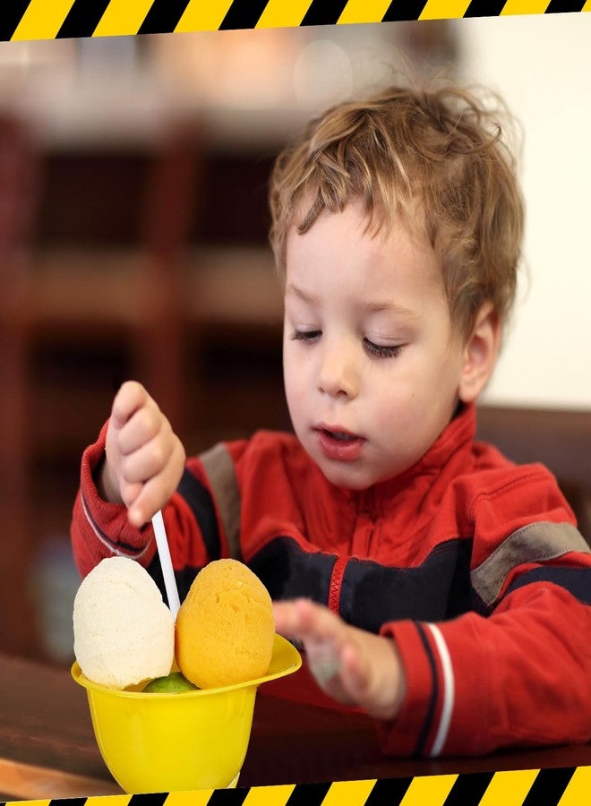 Uiifan مجموعة أوعية آيس كريم وملاعق على شكل قبعات بناء من Uiifan، أكواب بلاستيكية للوجبات الخفيفة والزبادي المجمد مع ملاعق، هدايا للأطفال لحفلات ذات طابع بناء (أصفر) - Image 5