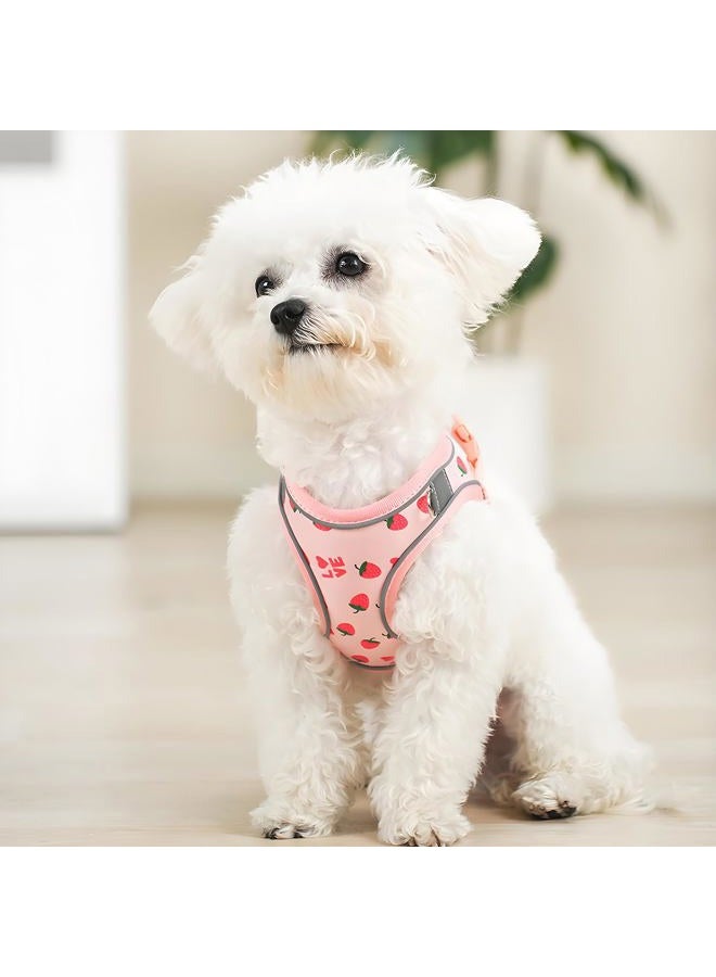 Flymind Step in Dog Harness and Leash Set, Flower Adjustable Easy Walk Puppy Harnesses, Soft Mesh No Pull Pet Vest Harness for Small Medium Dogs(Strawberry, M) - Image 5