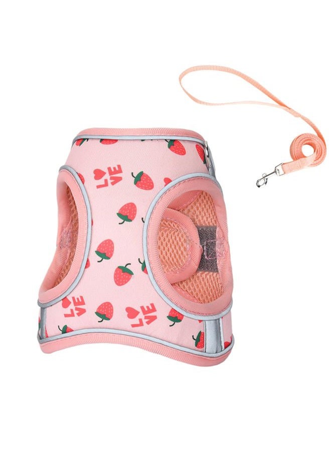 Flymind Step in Dog Harness and Leash Set, Flower Adjustable Easy Walk Puppy Harnesses, Soft Mesh No Pull Pet Vest Harness for Small Medium Dogs(Strawberry, M) - Image 1