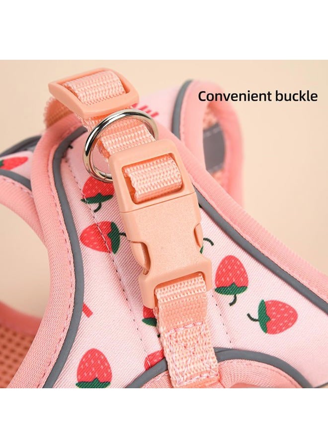 Flymind Step in Dog Harness and Leash Set, Flower Adjustable Easy Walk Puppy Harnesses, Soft Mesh No Pull Pet Vest Harness for Small Medium Dogs(Strawberry, M) - Image 2