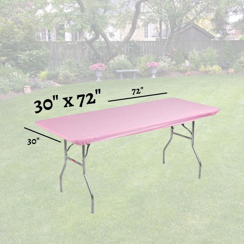 Kwik-Covers 6' Rectangle Plastic Table Covers 30" x 72", Bundle of 5 (Pink) - Image 2