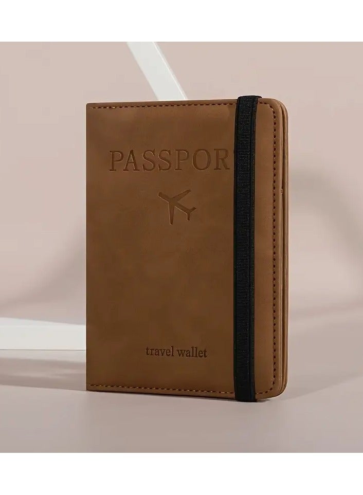QUALITY RFID-Blocking Passport Holder – Slim PU Leather Premium Quality Travel Wallet with Card Slots & Ticket Pocket – Secure Travel Document Organizer for Men & Women – Beige Brown (Khaki) - Image 1