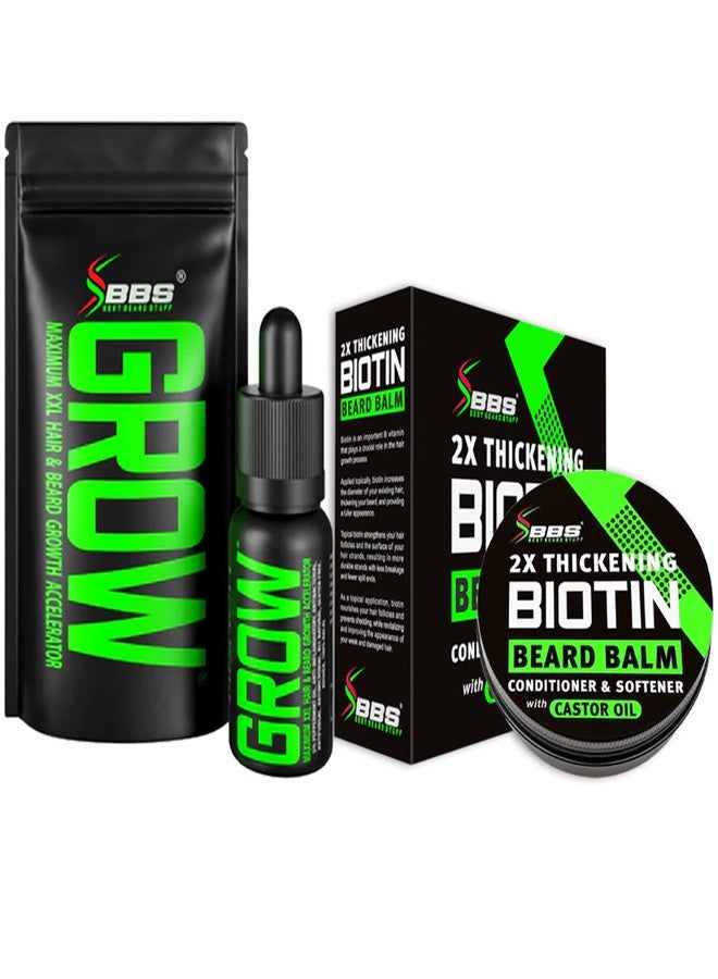 BBS BEST BEARD STUFF طقم نمو اللحية مع زيت نمو اللحية GROW للرجال + بلسم بيودين لتكثيف اللحية 2X / العناية باللحية وبلسم اللحية (طقم اللحية لنمو شعر الوجه) - Image 1