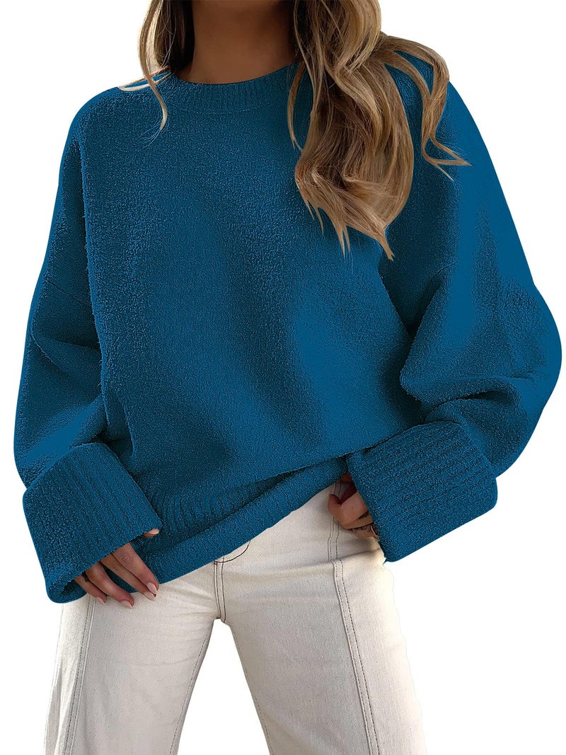 LILLUSORY Oversized Sweater Womens 2026 Fall Fashion Outfits Pullover Long Tunic Old Money Winter Cozy Clothes Cute Crewneck Trendy Knit Chunky Warm Knitted Ladies Top Teal Blue - Image 1
