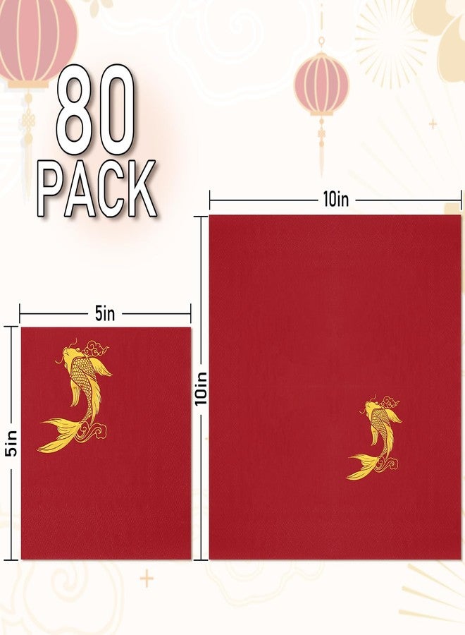 Whaline 80Pcs Chinese New Year Cocktail Napkin Gold Foil Koi Fish Disposable Paper Napkin Red Spring Festival Drink Beverage Napkin for Party Decor Supplies - Image 2
