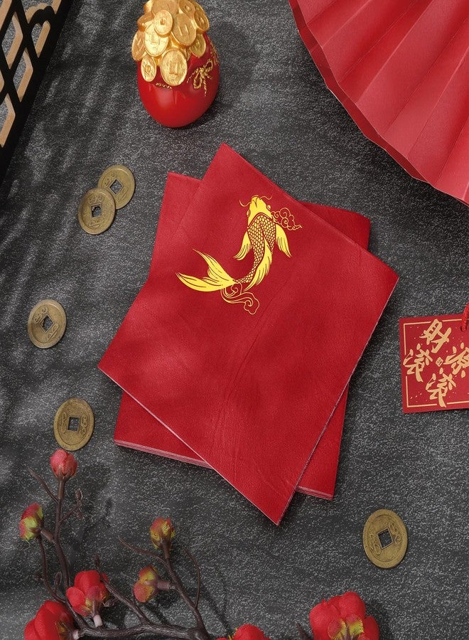 Whaline 80Pcs Chinese New Year Cocktail Napkin Gold Foil Koi Fish Disposable Paper Napkin Red Spring Festival Drink Beverage Napkin for Party Decor Supplies - Image 3