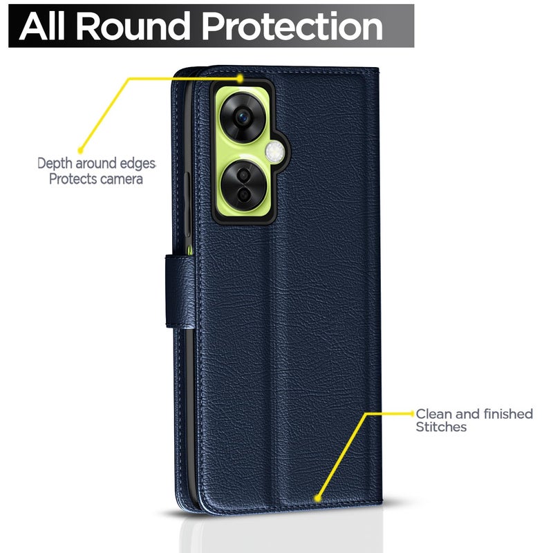 Pikkme OnePlus Nord Ce 3 Lite 5G Flip Cover Leather Finish | Inside TPU with Card Pockets | Wallet Stand and Shock Proof | Complete Protection Flip Case (Blue) - Image 5