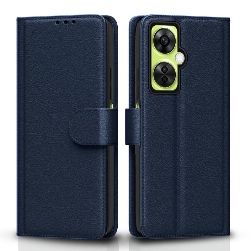 Pikkme OnePlus Nord Ce 3 Lite 5G Flip Cover Leather Finish | Inside TPU with Card Pockets | Wallet Stand and Shock Proof | Complete Protection Flip Case (Blue) - Image 1