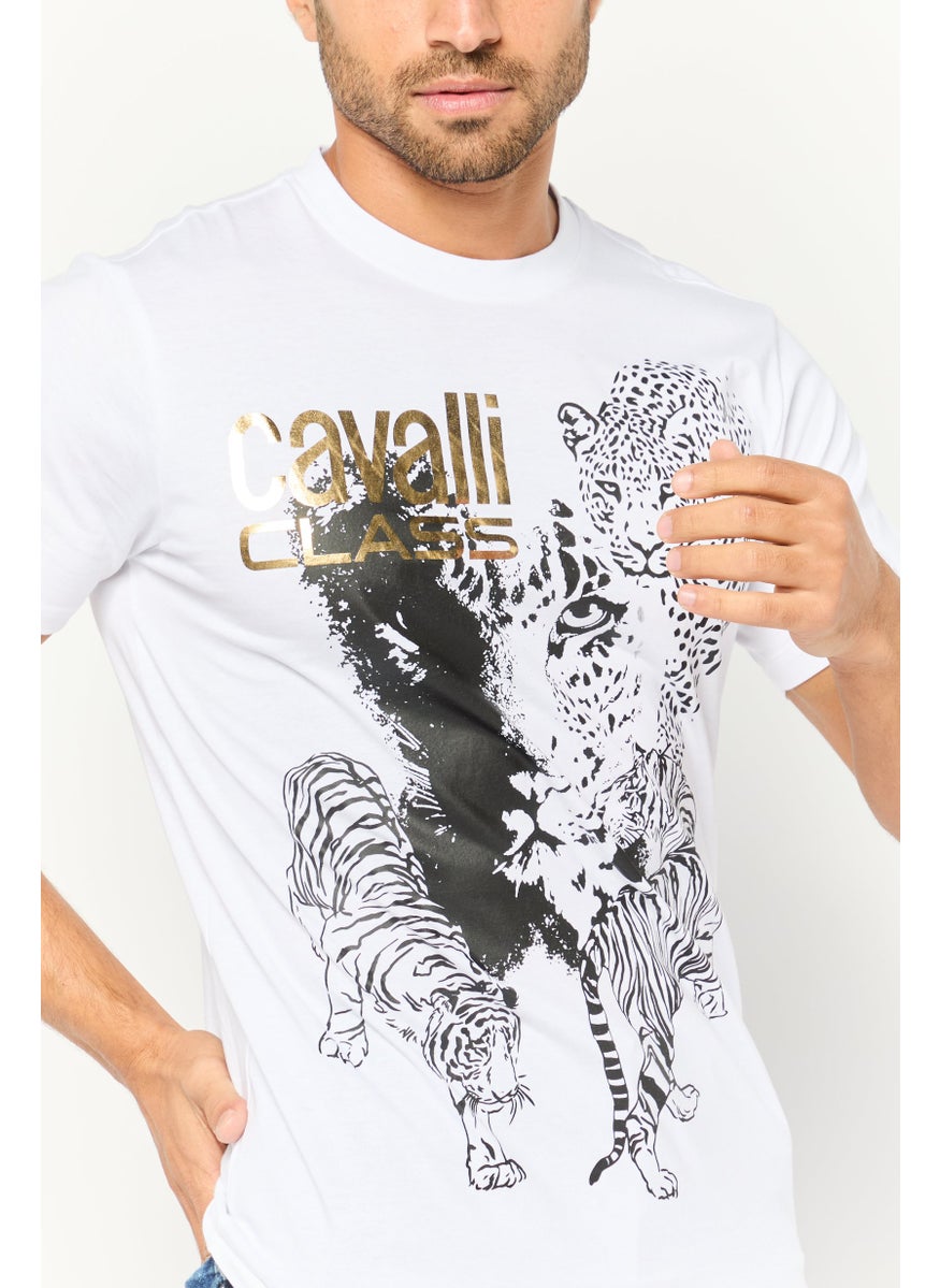 Cavalli Class Men Crew Neck Short Sleeves Brand Logo T-Shirt, White  - Image 3