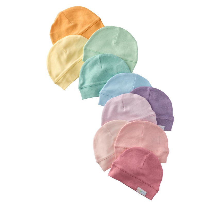 Butterblu Charlie 10-Pack Caps 100% Organic Cotton Beanie Hats for Newborn and Baby Girls, Boys, Unisexâ€‹, Sunny Pink Rainbow, One Size - Image 1
