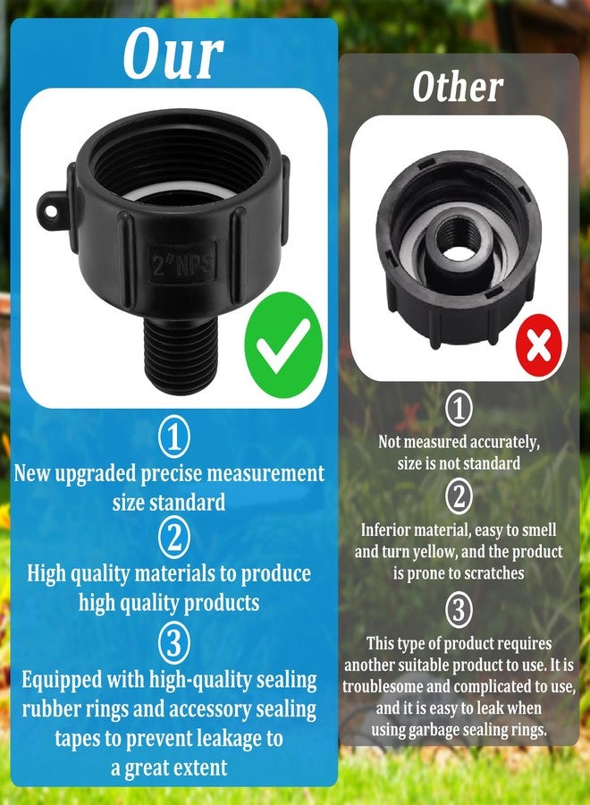 wantmatch 275 330 IBC Tote Adapter, Food Grade IBC Drain Adapter，Water Hose Male Adapter for Garden Hose,2" Fine Thread X 3/4" Male G Hose - Image 2