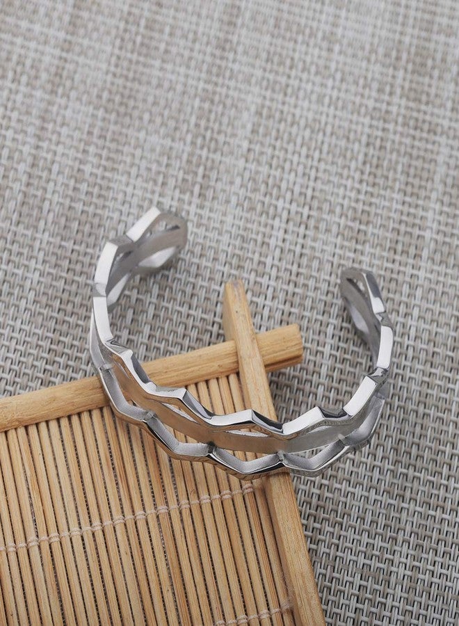 Zuo Bao Grooved Hair Tie Bracelet Stainless Steel Hollow Groove Cuff Bracelets Rubber Band Holder Bangle for Women (Silver) - Image 5