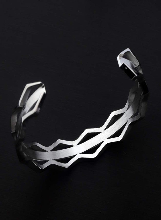 Zuo Bao Grooved Hair Tie Bracelet Stainless Steel Hollow Groove Cuff Bracelets Rubber Band Holder Bangle for Women (Silver) - Image 3