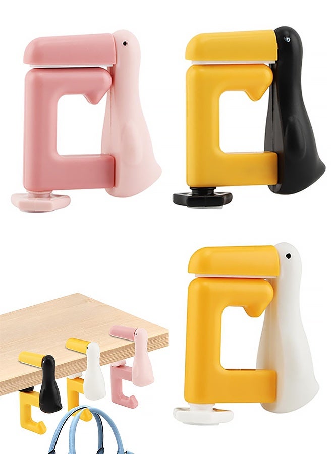 3PCS Portable Duck Shaped Detachable Non,Slip Folding Table Hook – No-Drill Purse Hanger & Bag Clamp for School Office Desk Storage & Organization - Image 1