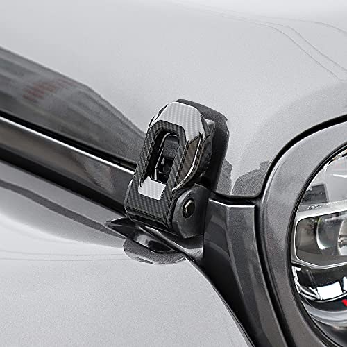 Hoolcar Hood Latch Lock Catch Brackets Cover for 2018-2021 Jeep Wrangler JL JLU & 2020-2021 Gladiator JT, Carbon Fiber - Image 2