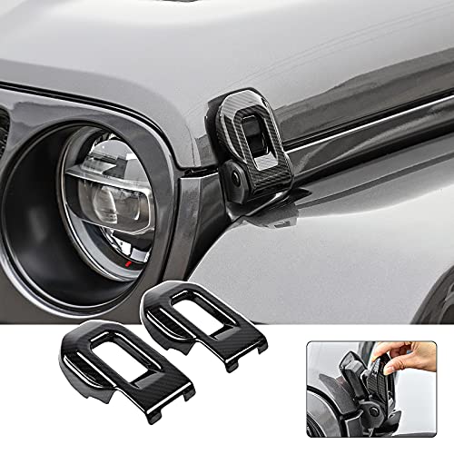 Hoolcar Hood Latch Lock Catch Brackets Cover for 2018-2021 Jeep Wrangler JL JLU & 2020-2021 Gladiator JT, Carbon Fiber - Image 1