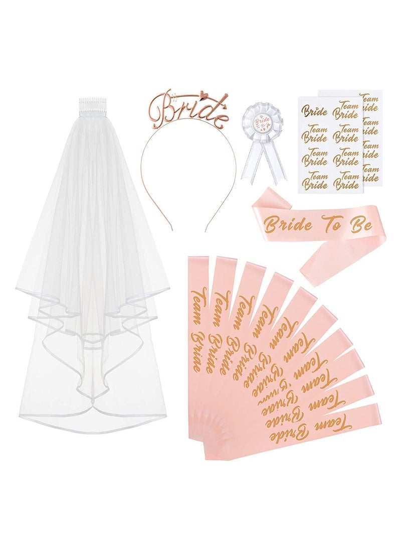 Bride To Be Printed Sash With Crown and Shoulder Length Veil Set  - Image 1
