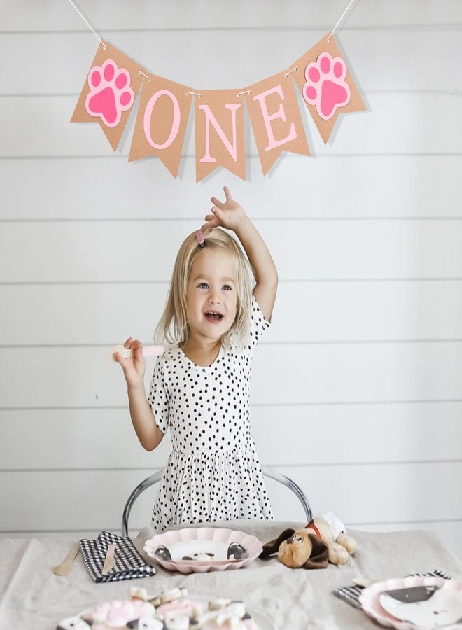 HIKLO Dog Puppy One High Chair Banner - Puppy Paw Print 1st Birthday Highchair Banner, Puppy Animal First Birthday Party Decoration, Lets Pawty Party Supplies for Girls, Paw Print Photo Props Cake Smash - Image 3