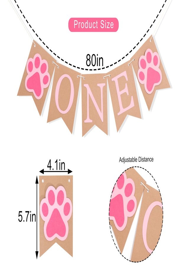 HIKLO Dog Puppy One High Chair Banner - Puppy Paw Print 1st Birthday Highchair Banner, Puppy Animal First Birthday Party Decoration, Lets Pawty Party Supplies for Girls, Paw Print Photo Props Cake Smash - Image 2