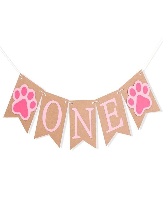 HIKLO Dog Puppy One High Chair Banner - Puppy Paw Print 1st Birthday Highchair Banner, Puppy Animal First Birthday Party Decoration, Lets Pawty Party Supplies for Girls, Paw Print Photo Props Cake Smash - Image 1