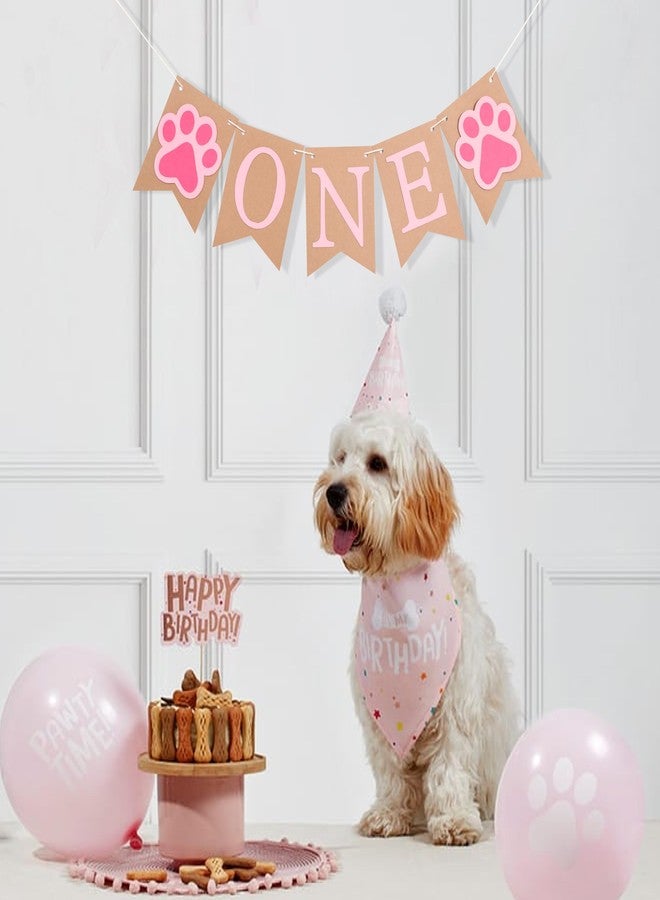 HIKLO Dog Puppy One High Chair Banner - Puppy Paw Print 1st Birthday Highchair Banner, Puppy Animal First Birthday Party Decoration, Lets Pawty Party Supplies for Girls, Paw Print Photo Props Cake Smash - Image 5