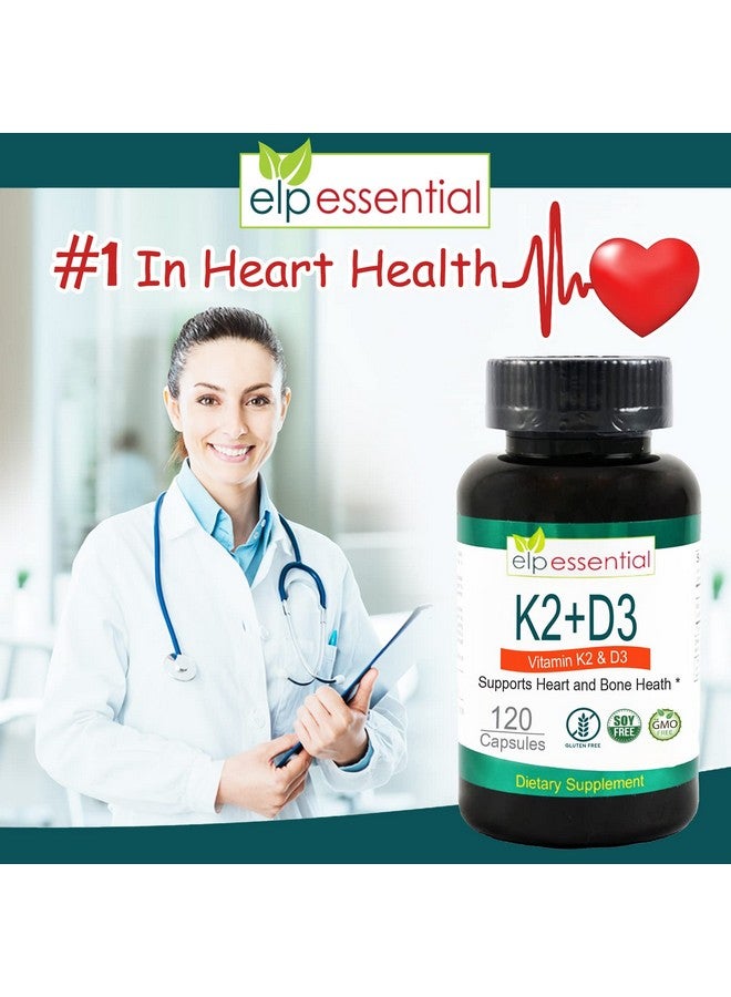 elp essential مكمل ELP ESSENTIAL فيتامين K2 مع D3 لصحة العظام والقلب، كبسولات K2+D3 120 كبسولة - Image 2
