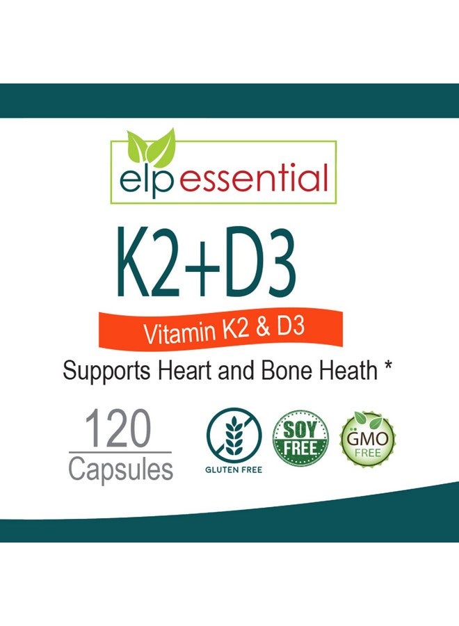 elp essential مكمل ELP ESSENTIAL فيتامين K2 مع D3 لصحة العظام والقلب، كبسولات K2+D3 120 كبسولة - Image 3