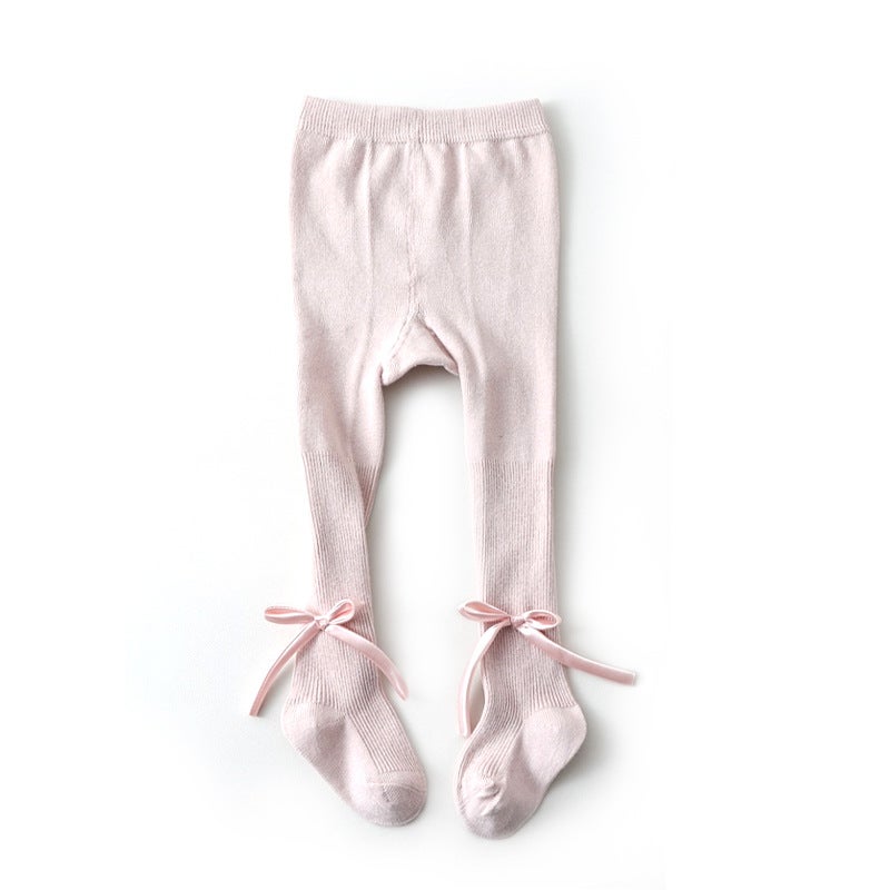 Baby Girl Pantyhose New Girls' Cute Bow Leggings Combed Cotton Vertical Strip Children'S Pantyhose - Image 1