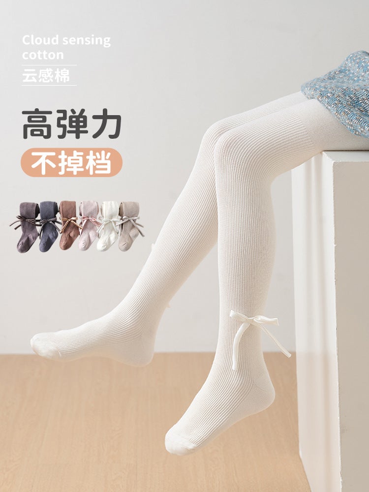Baby Girl Pantyhose New Girls' Cute Bow Leggings Combed Cotton Vertical Strip Children'S Pantyhose - Image 2